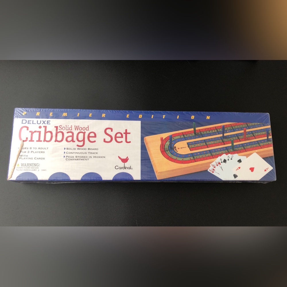 Vintage 1997 Cardinal Deluxe Solid Wood Cribbage Set, Premier Edition, Sealed